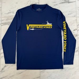 Vineyard Vines Men's Long-Sleeve Performance Sportfisher Blue Shirt,‎ Size XS